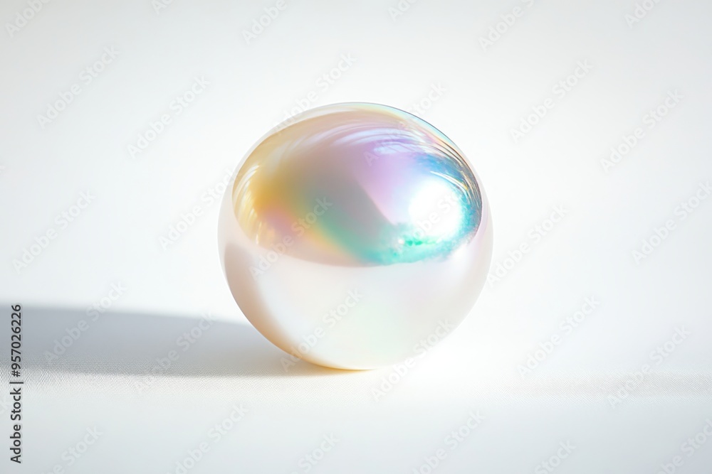 a high-contrast image of a single, gleaming pearl on a pure white background, the pearl's iridescence catching the light a high-contrast image of a single, gleaming pearl on a pure white background, the pearl's iridescence catching the light
