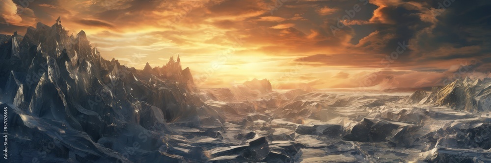 Naklejka premium mountain landscape with sunset