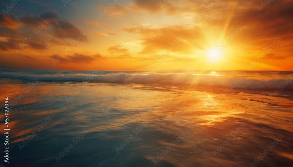 Fototapeta premium sunset over the ocean with waves and clouds