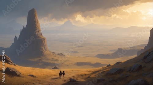 Wallpaper Mural Cartoon illustration of steppes and mountains Torontodigital.ca