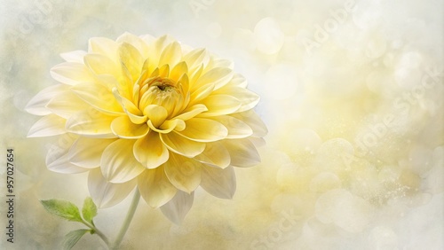 Delicate, whimsical yellow flower with soft, blended petals and subtle texture, rendered in dreamy watercolor hues on a crisp white background.