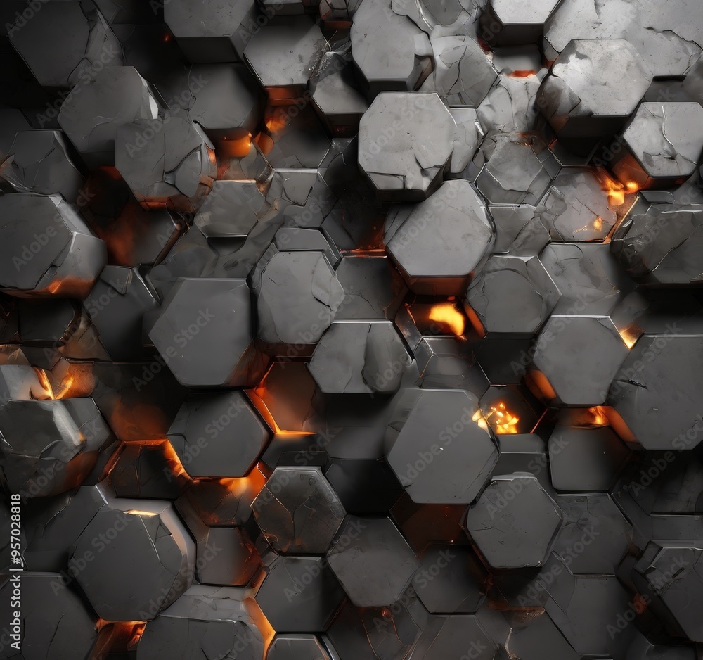 Obraz premium bunch hexagons with fire burning in them