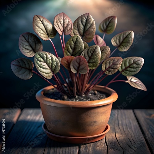 A vibrant 3D illustration of a potted garden sorrel plant with detailed leaves and a rustic brown pot. perfect for adding a touch of nature to your designs. photo