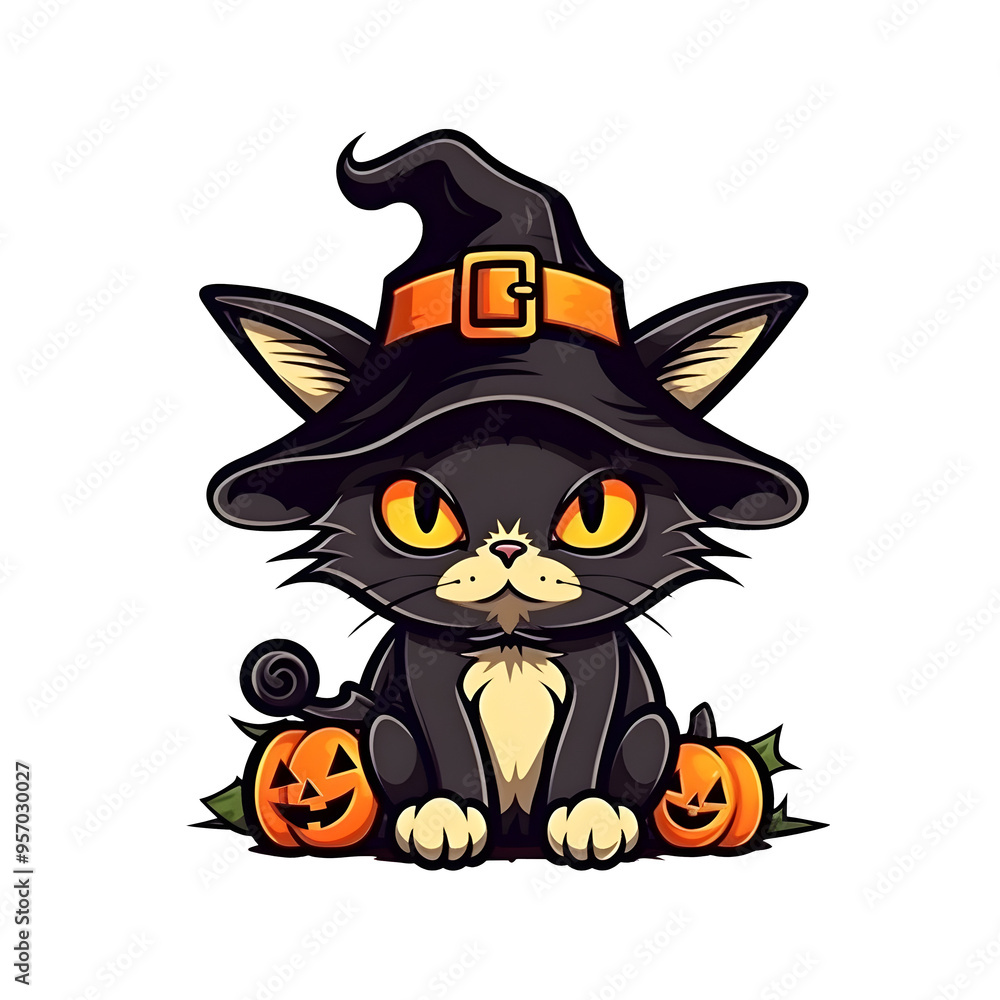 halloween cute cat cartoon character style generative AI. halloween cute cat cartoon character style generative AI.