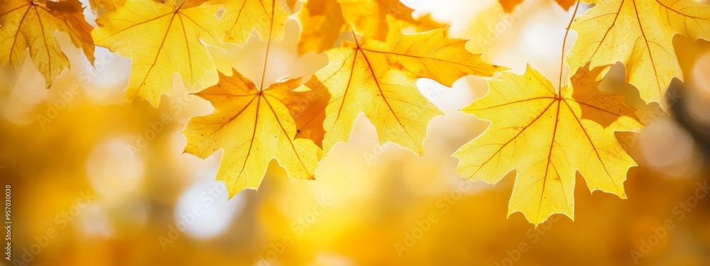 An autumn sunny day with beautiful maple leaves in the foreground and blurry background in Kyushu, Japan. An autumn sunny day with beautiful maple leaves in the foreground and blurry background in Kyushu, Japan.