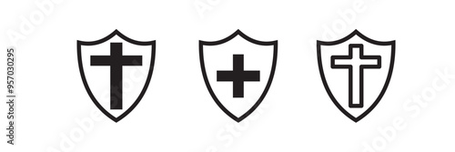 Health insurance icon, Insurance health, medical health protection shield with cross set icons, healthcare medicine protected guard shield concept, safety badge icon, security safeguard label