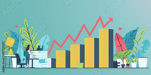 A bar graph illustrating the rise and fall of profits in a successful tech startup, accented with the company's signature color.