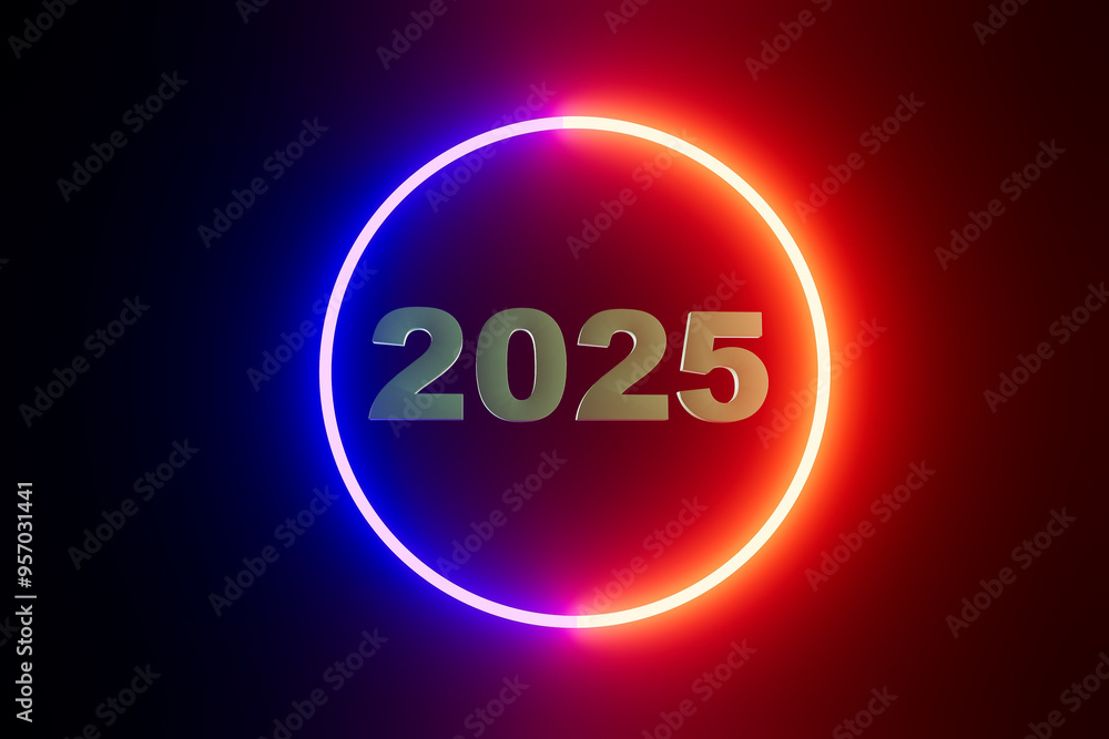 3d render A glowing circle with the number 2025 in the center, 2025 concept 3d render A glowing circle with the number 2025 in the center, 2025 concept