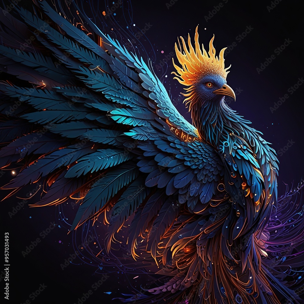 Obraz premium New Free the bird futuristic digital artwork of a majestic phoenix crafted entirely ai