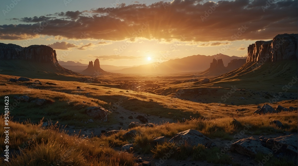 Beautiful afternoon sky, steppe and plateau Beautiful afternoon sky, steppe and plateau