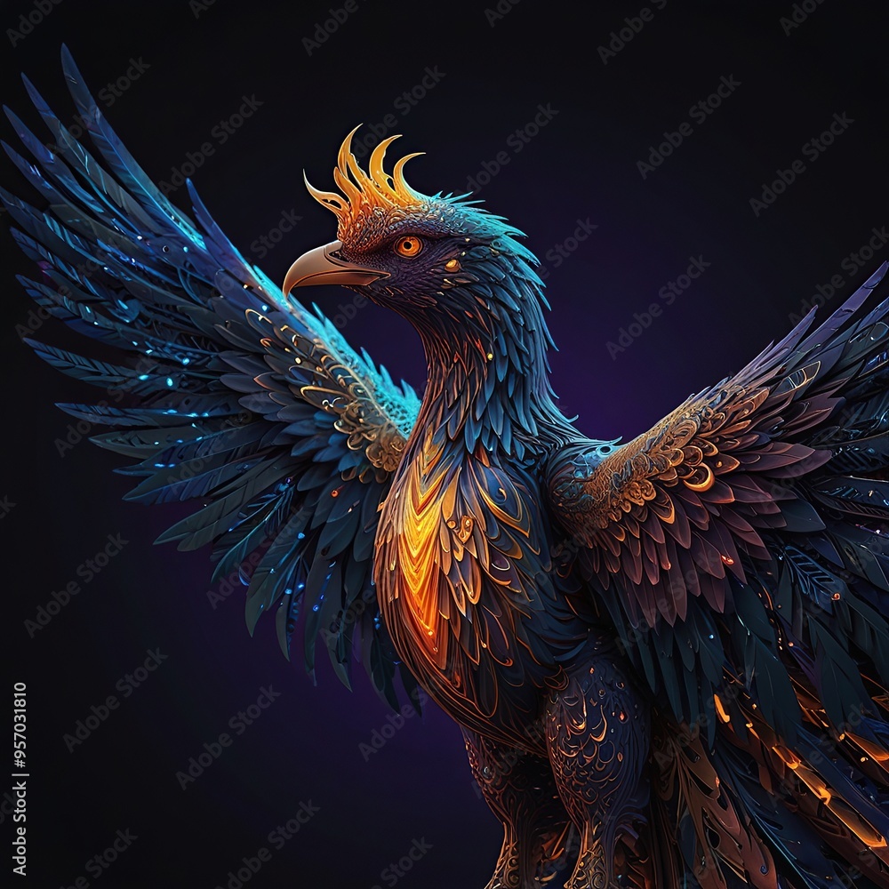 Fototapeta premium New Free the bird futuristic digital artwork of a majestic phoenix crafted entirely ai