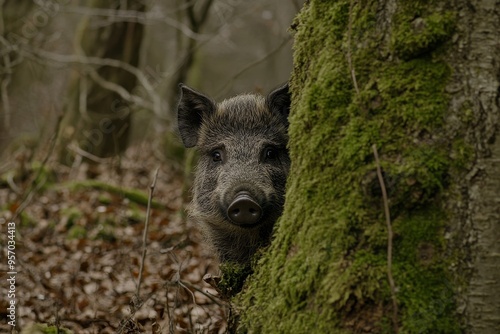 Wallpaper Mural Having a good time with your wild boar in the autumn forest, nature, habitat, close-up, Sus scrofa Torontodigital.ca