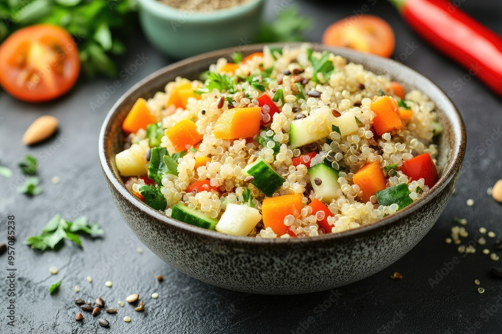 Quinoa Salad with Fresh Vegetables in a Bowl Quinoa Salad with Fresh Vegetables in a Bowl