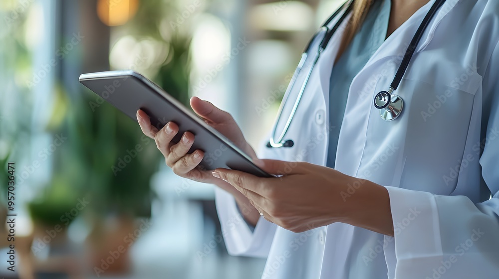 Taking Notes on Tablet: Doctor's hands taking notes on a digital tablet, stylus in hand.
Taking Notes on Tablet: Doctor's hands taking notes on a digital tablet, stylus in hand.