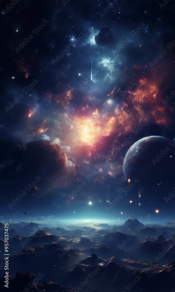 Obraz premium space scene with planet and star