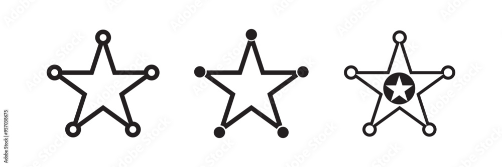 Sheriff badges. Sheriff icon set. Policeman and sheriff badge icon. Retro vintage sheriff star vector. Western cowboy officer 6 point badge symbol. Hexagonal medal. Vector of Security Police symbol Sheriff badges. Sheriff icon set. Policeman and sheriff badge icon. Retro vintage sheriff star vector. Western cowboy officer 6 point badge symbol. Hexagonal medal. Vector of Security Police symbol