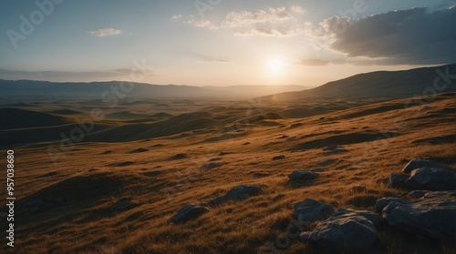 Beautiful afternoon sky, steppe and plateau