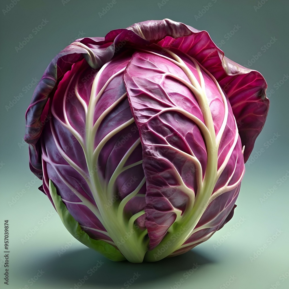 Obraz premium A realistic 3D illustration of a vibrant radicchio. showcasing its intricate veined texture and rich purple color.