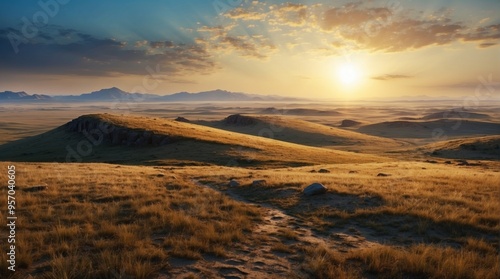 Beautiful afternoon sky, steppe and plateau