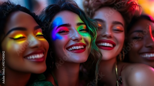 Diverse Rainbow of Smiles in Urban Neon Glow - Realistic Cinematic Photography with Canon EOS R5