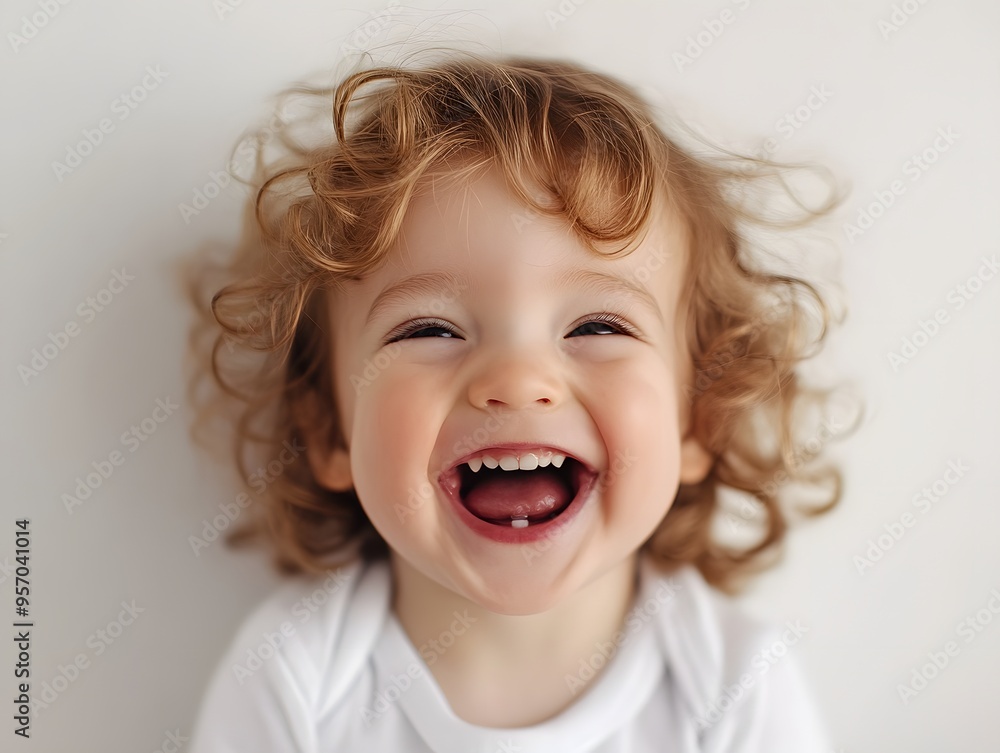 A candid portrait of a child laughing, white background, capturing pure joy A candid portrait of a child laughing, white background, capturing pure joy