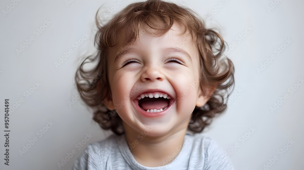 A candid portrait of a child laughing, white background, capturing pure joy A candid portrait of a child laughing, white background, capturing pure joy
