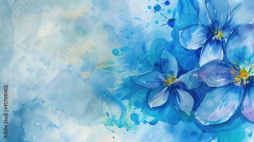 Beautiful Blue Flowers in Watercolor Painting with Abstract Background