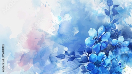 Beautiful Blue Flowers in Watercolor Painting with Abstract Background