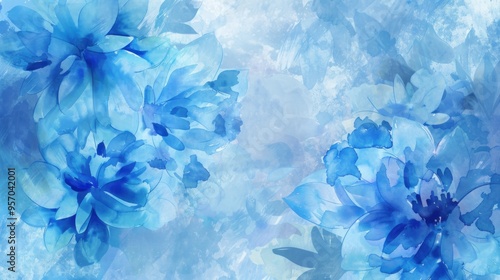 Beautiful Blue Flowers in Watercolor Painting with Abstract Background