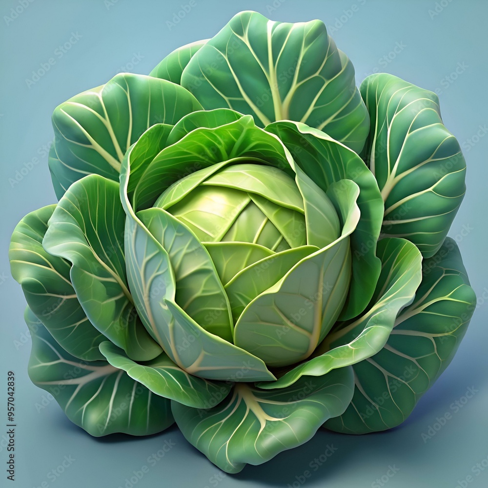 A vibrant 3D illustration of a whole cabbage. capturing the intricate details of its leaves and texture. A vibrant 3D illustration of a whole cabbage. capturing the intricate details of its leaves and texture.