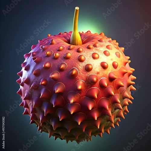 A captivating 3D illustration of a pulasan fruit. showcasing its unique spiky texture and vibrant red color. photo