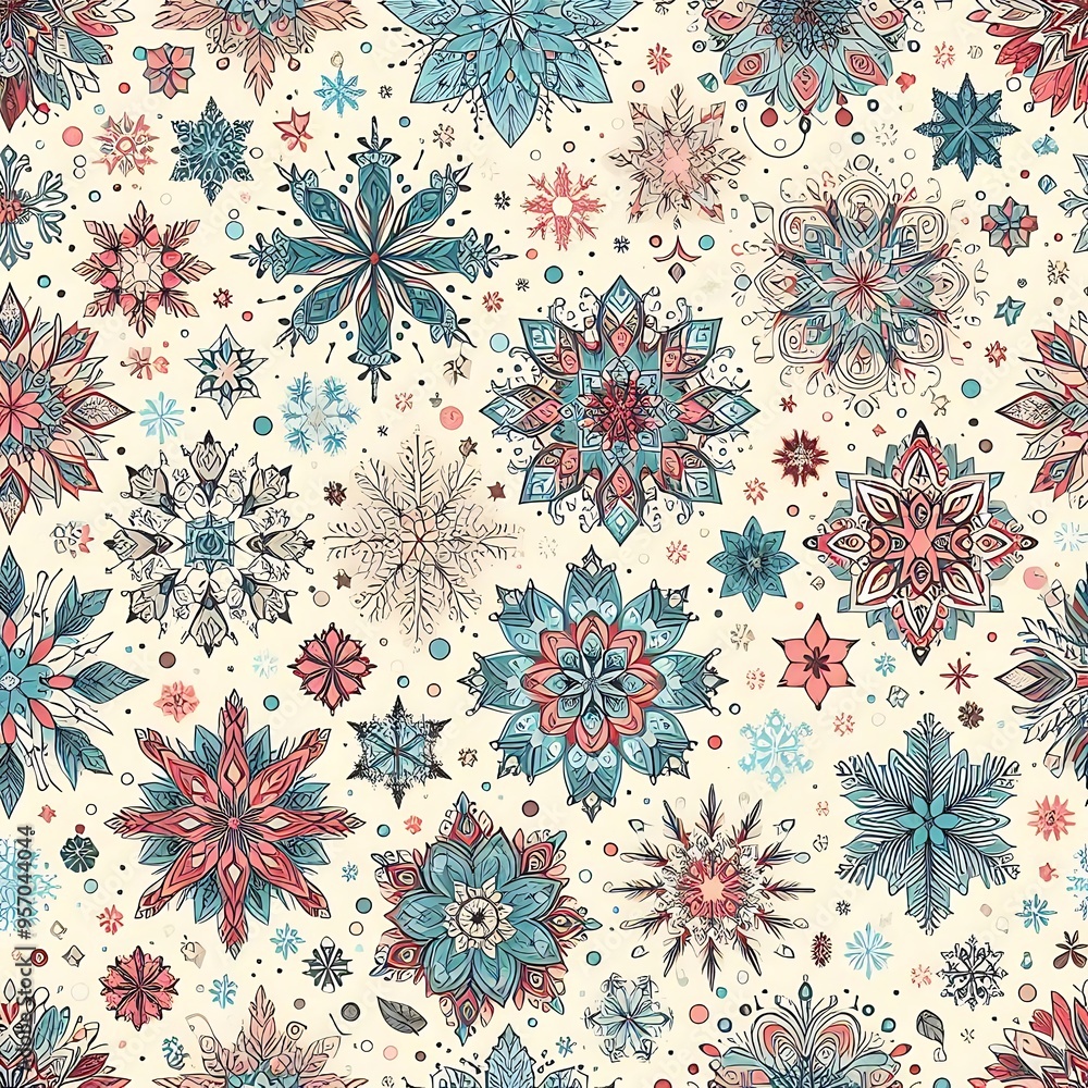 Seamless pattern of snow flakes in winter for clothing, garments, gift wrapper, social media post, background design Seamless pattern of snow flakes in winter for clothing, garments, gift wrapper, social media post, background design
