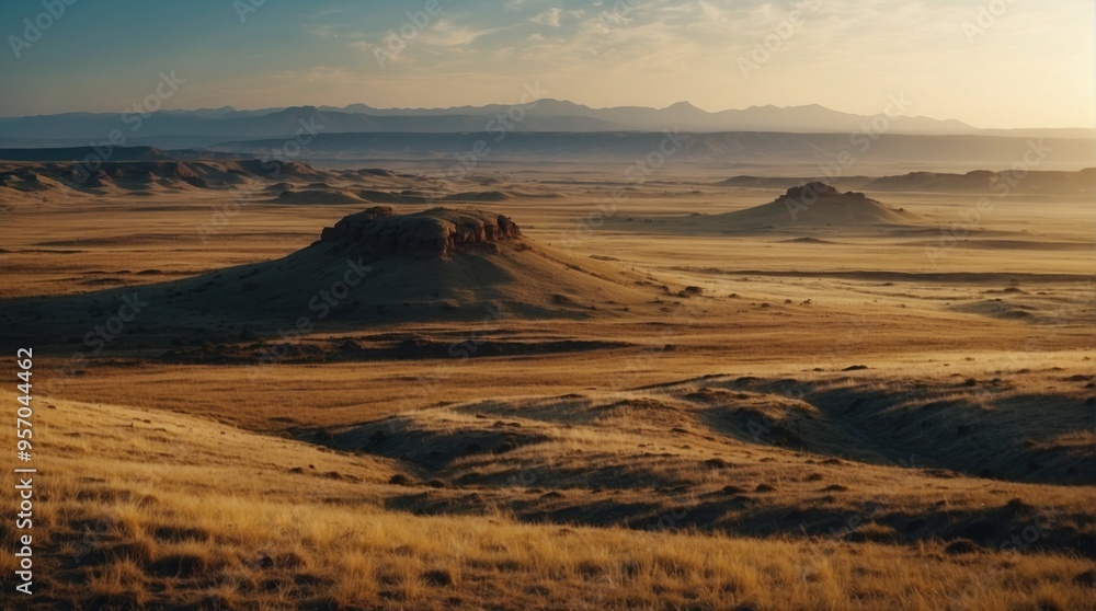 Beautiful afternoon sky, steppe and plateau Beautiful afternoon sky, steppe and plateau
