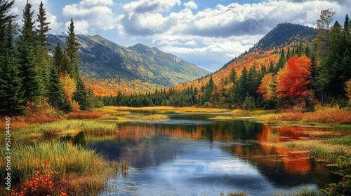 Fall foliage by the Dead River in Michigan's countryside during autumn