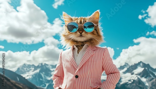 Fashion cat wearing sunglasses and suit photo