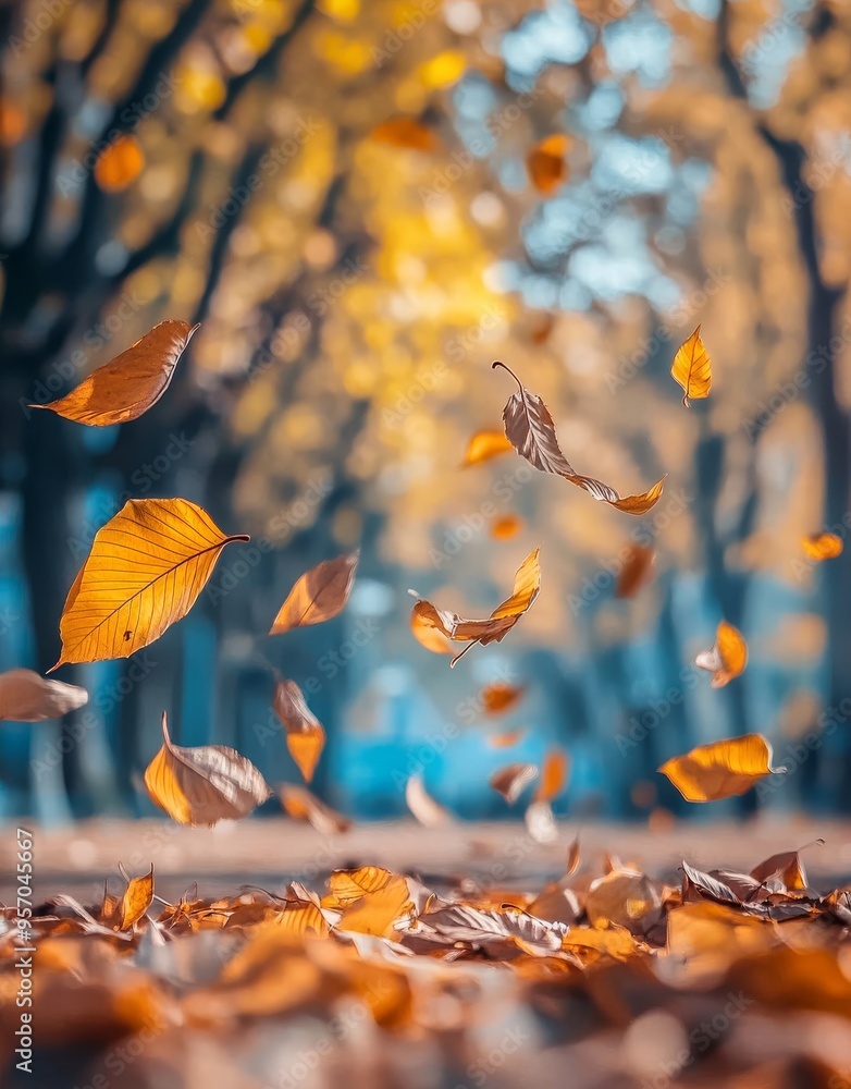 Background of autumn leaves blowing into the air from the ground. Background of autumn leaves blowing into the air from the ground.