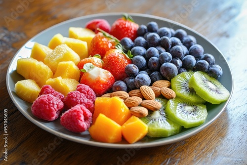 A Plate of Fresh Fruit and Nuts