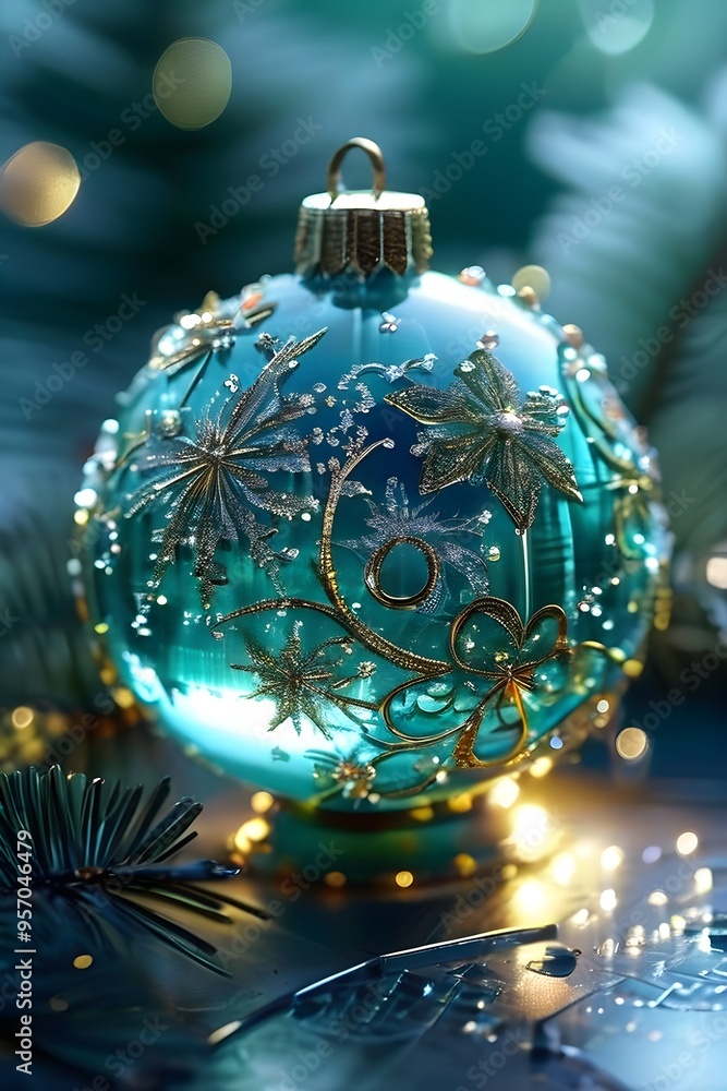 close up of a frosted christmas ornament, detailed with tiny ice crystals, delicate carvings, and a soft glow close up of a frosted christmas ornament, detailed with tiny ice crystals, delicate carvings, and a soft glow