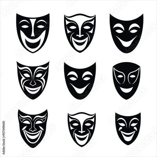 theater mask black and white vector