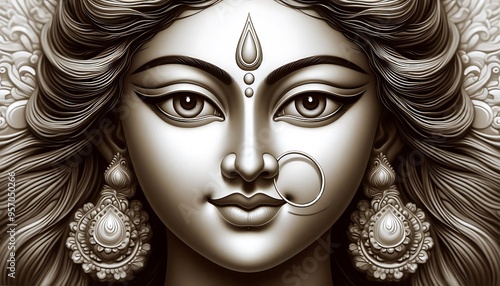 Close up portrait of Maa Durga  photo