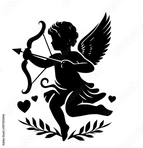 Cute cupid icon set. love, wedding and valentines symbol. Cupid with bow and arrow