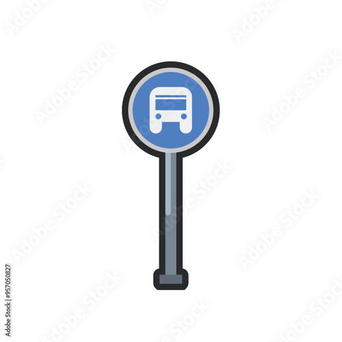 bus stop sign in outline flat vector design.