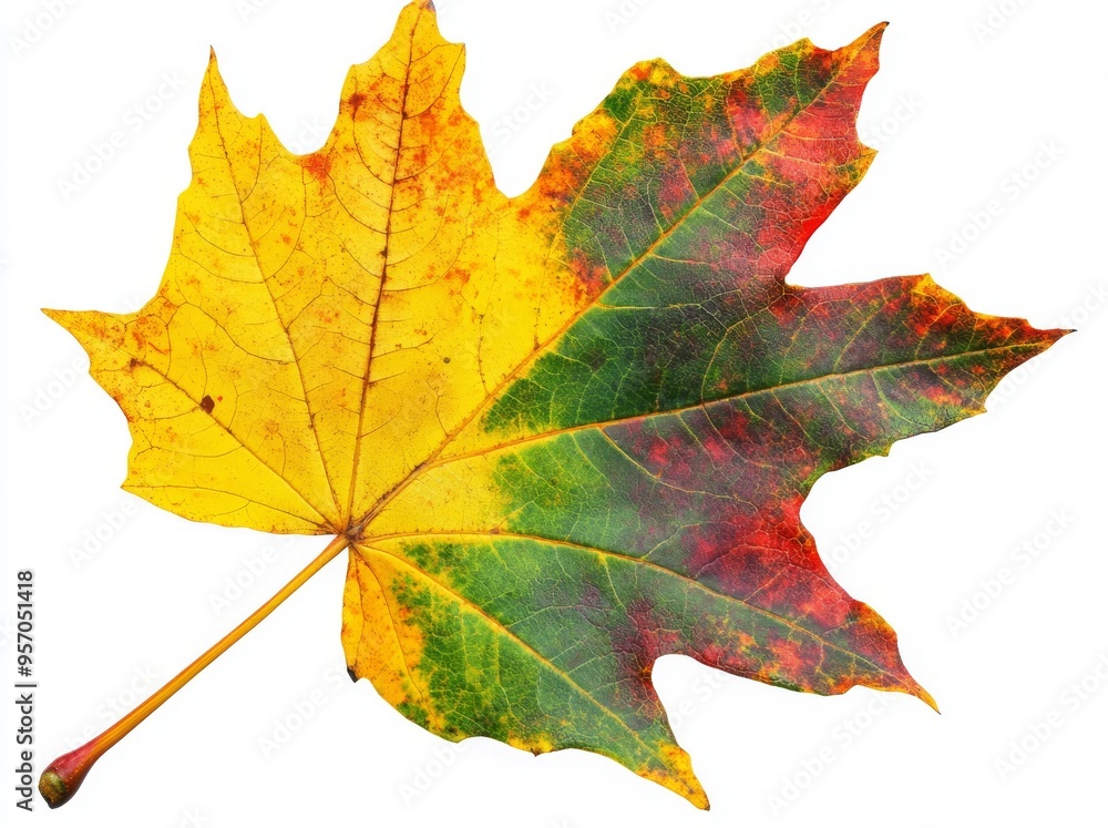 A maple leaf in autumn colours, isolated on a transparent background, as a png stock photo file A maple leaf in autumn colours, isolated on a transparent background, as a png stock photo file