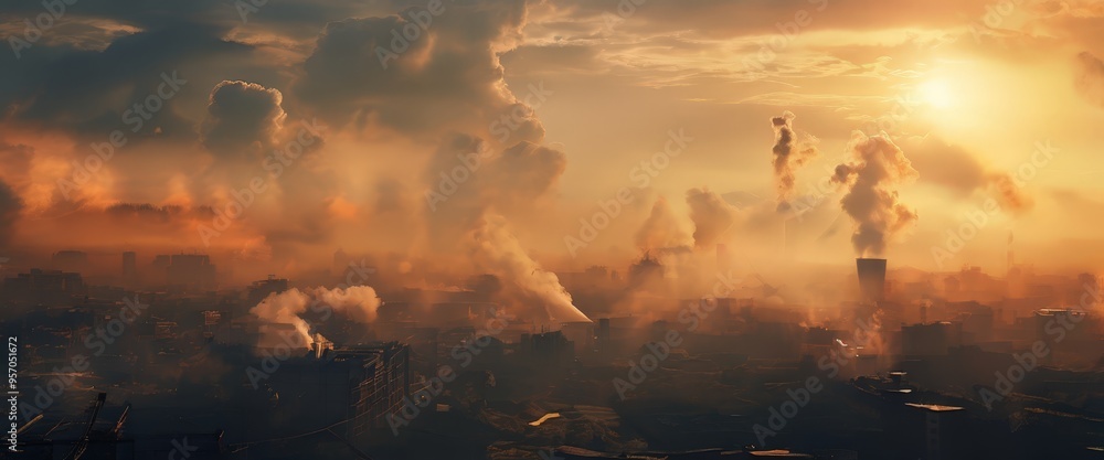 Fototapeta premium city with smoke coming from the chimneys