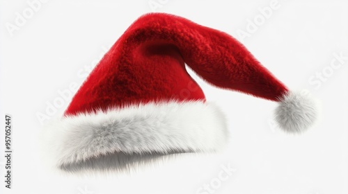 A red Santa hat with white pompoms, Christmas, holidays, isolated, white background, generate ai, Christmas National Day, Thanksgiving, New Year's Day, festive commercial advertising marketing creativ