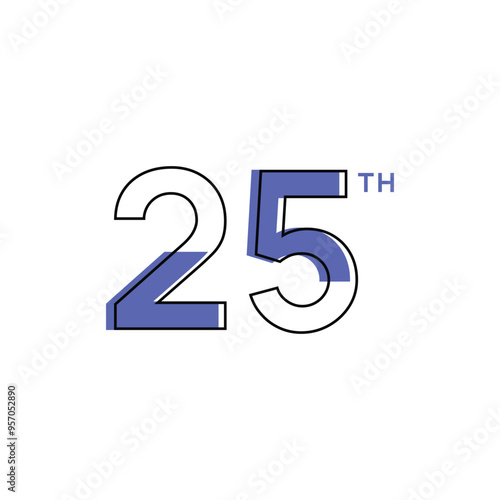 25 Th Anniversary Number Design Flat Style Collection Vector Template Illustration