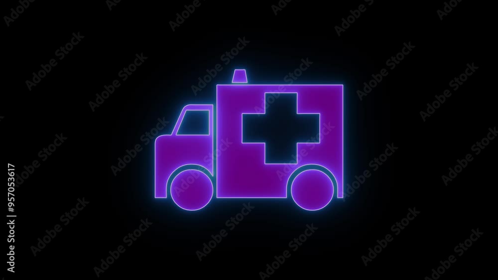 Abstract ambulance icon showing a boxy vehicle with a cross symbol on the side. It has a light on top, rounded wheels, and a front grille, conveying emergency medical transport. Abstract ambulance icon showing a boxy vehicle with a cross symbol on the side. It has a light on top, rounded wheels, and a front grille, conveying emergency medical transport.
