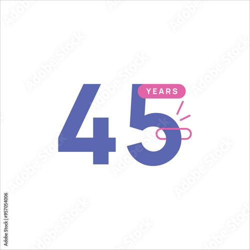 45 Years Anniversary Number Design Flat Style Collection Vector Template Illustration