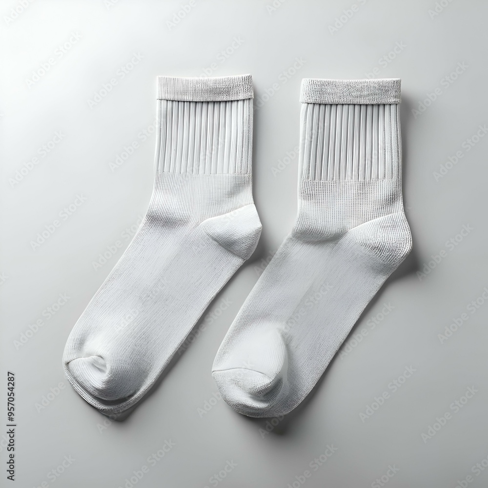 A pair of fresh. white cotton socks. perfect for everyday wear. A pair of fresh. white cotton socks. perfect for everyday wear.