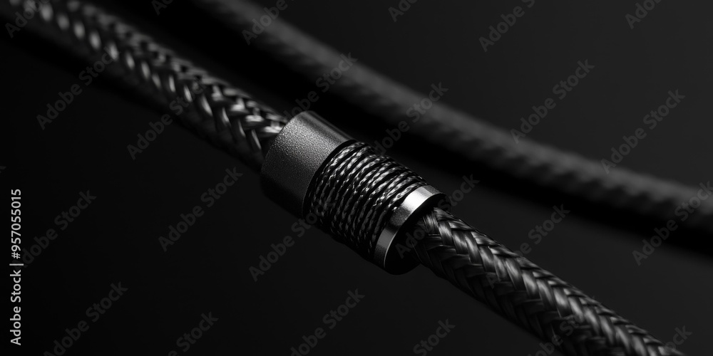 Braided black cable with a metal connector. Braided black cable with a metal connector.